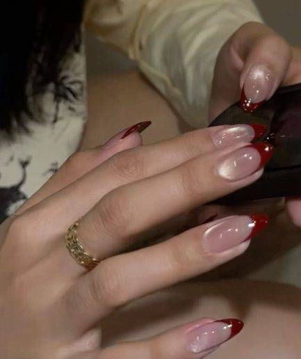 Red French with Cat Eye Base