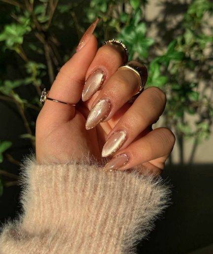 Chrome Outlined Cat Eye Nails